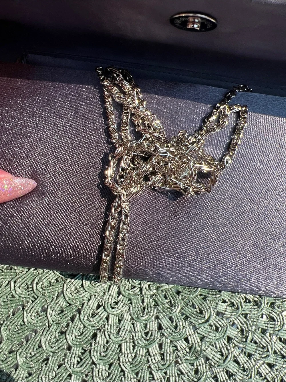 NWOT Gray Evening Clutch with clear crystal embellishment.